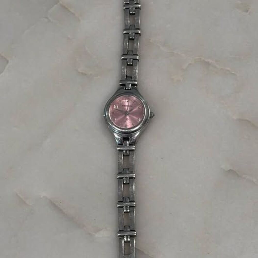 Vintage Fossil Women's Watch Y2K | Pink Dial Stainless Steel | Early 2000s